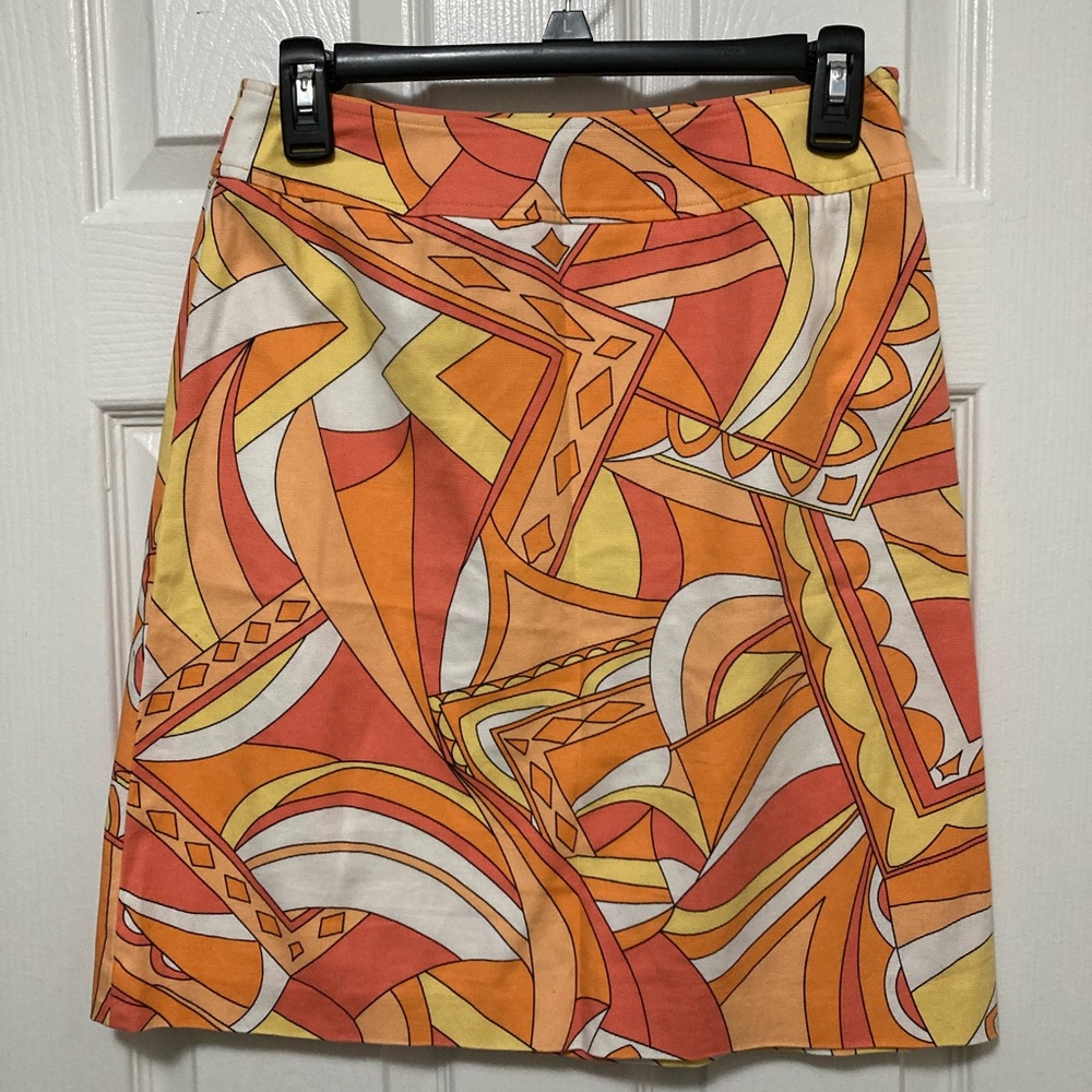 •Talbots Orange Psychedelic Print Retro 60’s Size 4 Mini Skirt #C